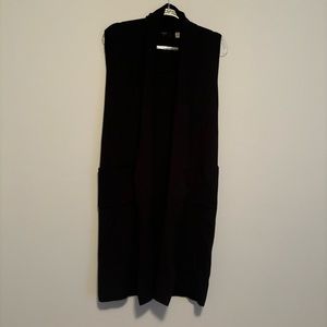Tahari Women’s Black Sleeveless Open Long Duster Cardigan Size Small Petite